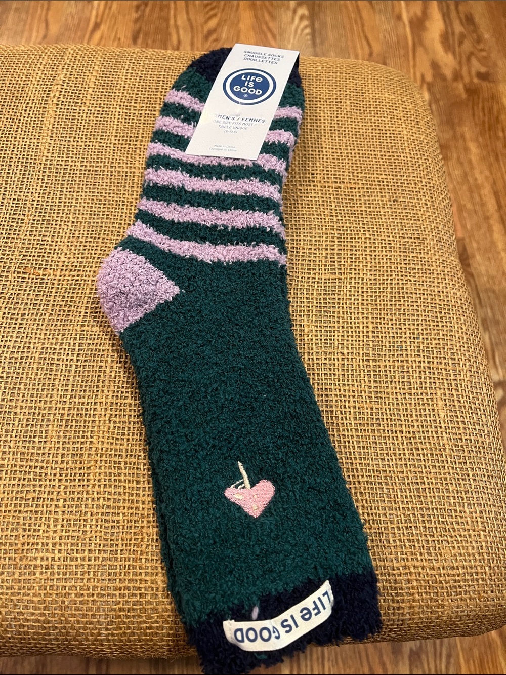 Life Is Good Women’s Crew Socks in Dark Green and Purple